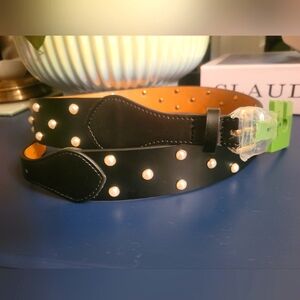 Kate Spade Pearl Studded Black Leather Belt